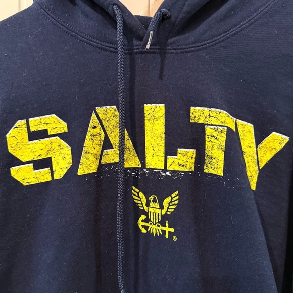 Grunt Style Dark Blue Salty hoodie with Yellow Print - Picture 2 of 10